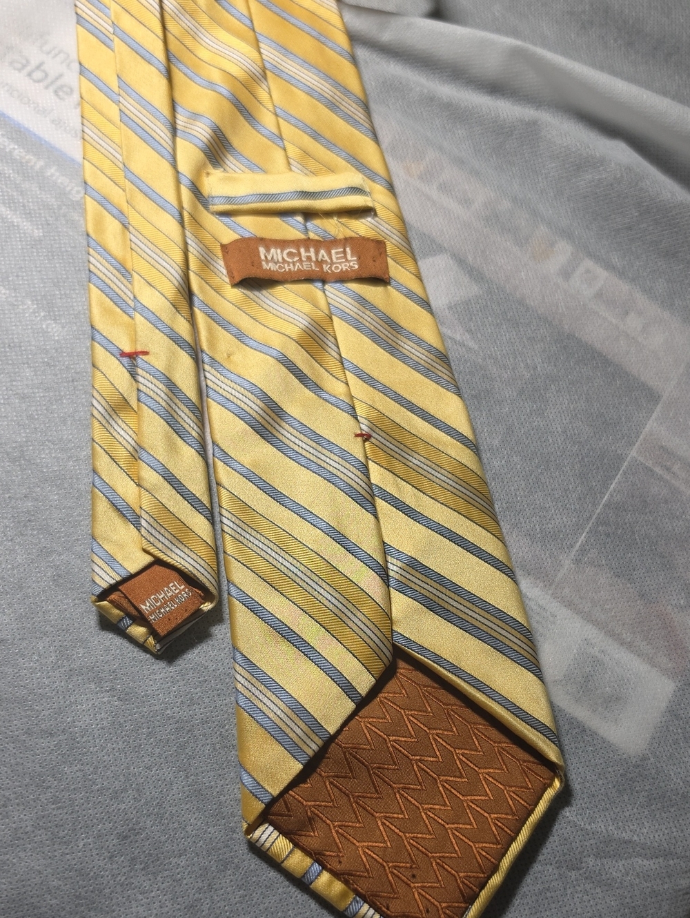 Michael Kors Yellow and Light Blue Striped Silk Tie